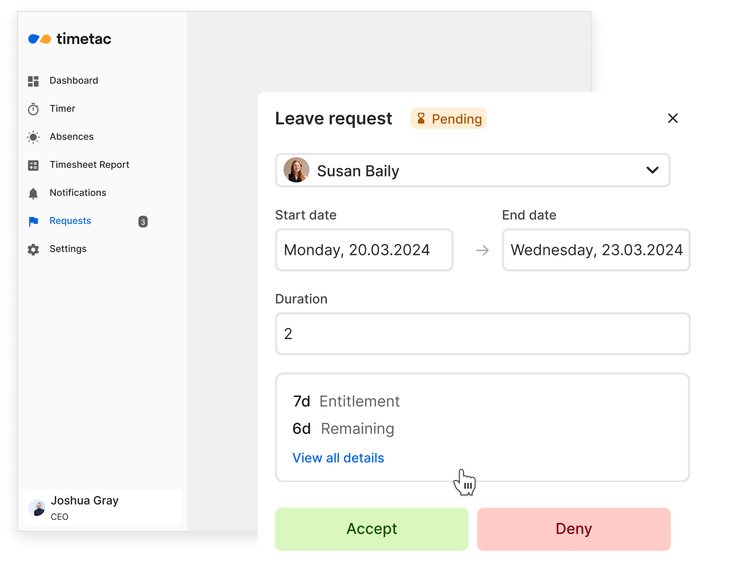 User interface screenshot of Leave request